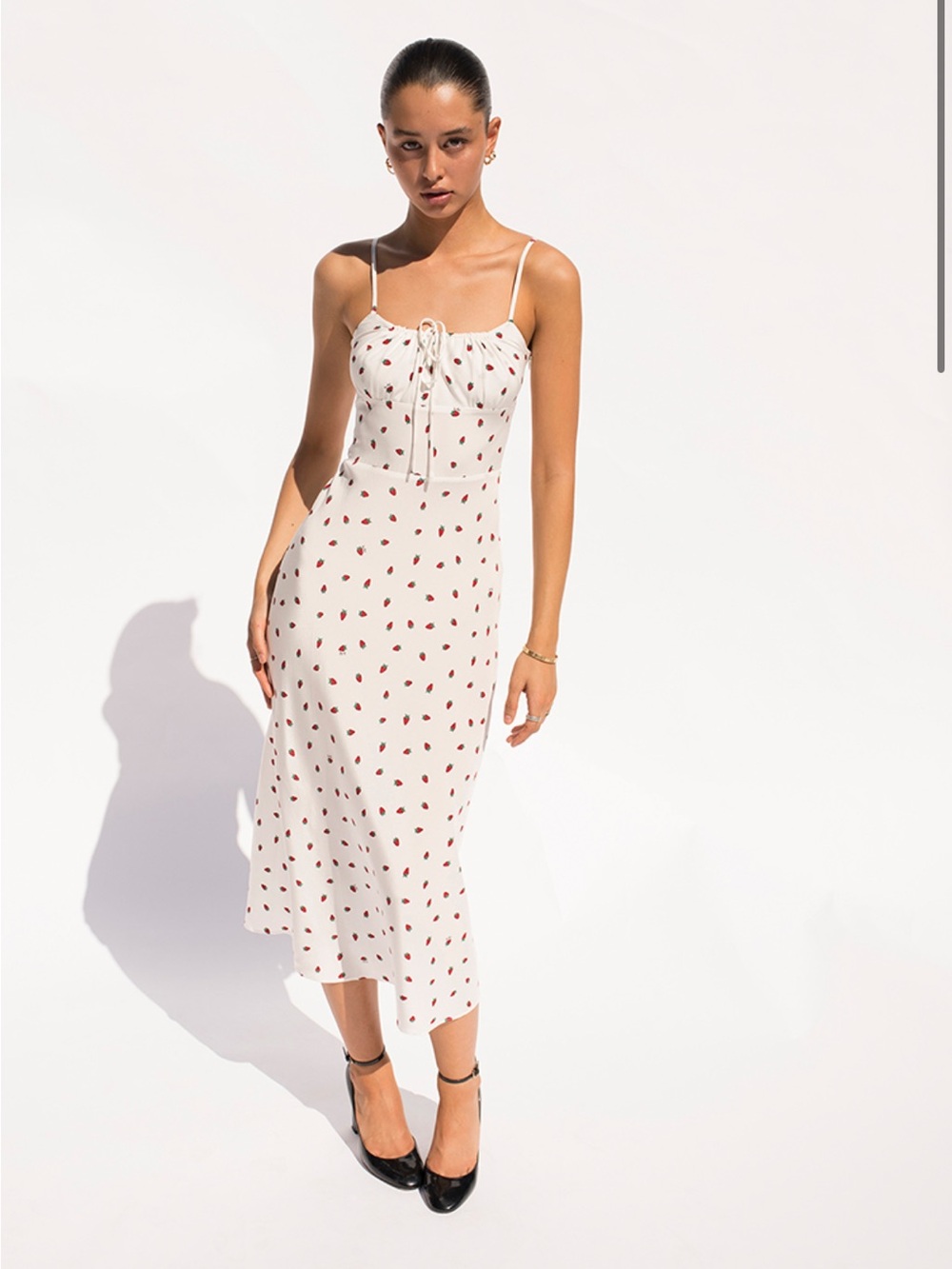 100% Silk Realisation Par Alba Dress in White Strawberry